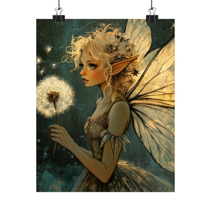 Best Wishes For You - Fairy with Dandelion - Flowers & Fairies Series - Enchanting Wall Art - Vertical Poster - Whimsical Wall Art for Dreamers