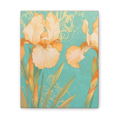 Iris Flowers on Turquois - Stretched Canvas