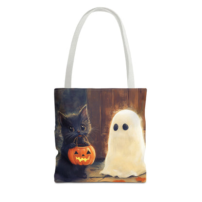 Trick or Treat Halloween Tote Bag - Kitten & Friendly Ghost