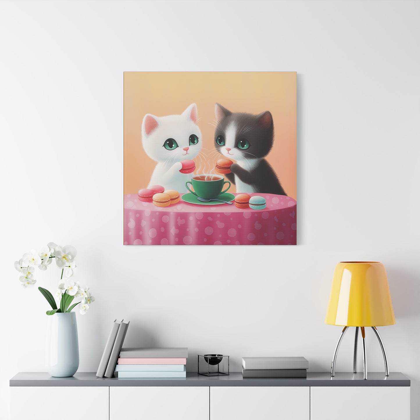 Whimsical Kitty Tea Time - Wall Art & Home Décor - Cute Cat Canvas Art