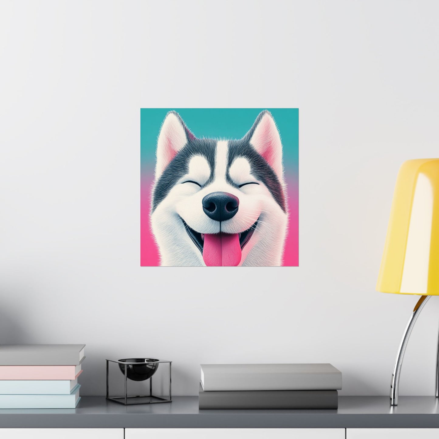 Happy Husky - Whimsical Animals Series - Fine Art Print - Vertical Poster - Cheerful Dog Art for Home Décor