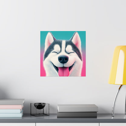 Happy Husky - Whimsical Animals Series - Fine Art Print - Vertical Poster - Cheerful Dog Art for Home Décor