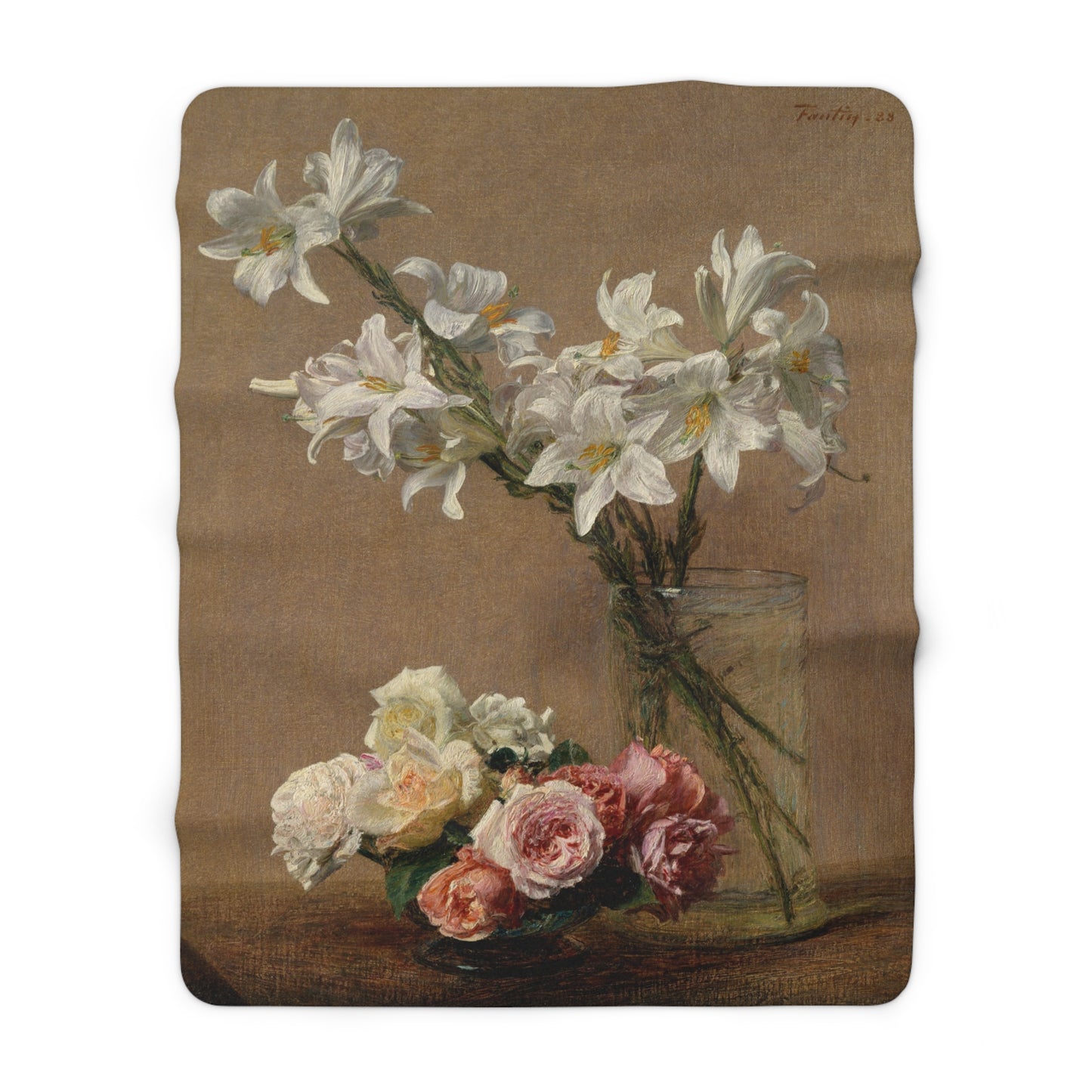 Henri Fantin-Latour : Roses and Lilies (1888) - Giclee Fine Art Print - Museum Collection Fine Art Throw Blanket