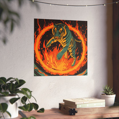 Unleashed - Tiger Jumping Through A Ring of Flames - Matte Vertical Poster - Eye-Catching Wall Art