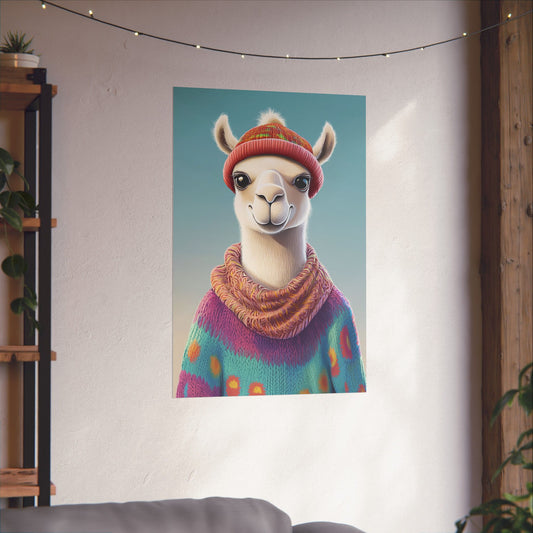 Cozy Llama Art Print - Whimsical Animals - Horizontal Matte Poster for Wall Art