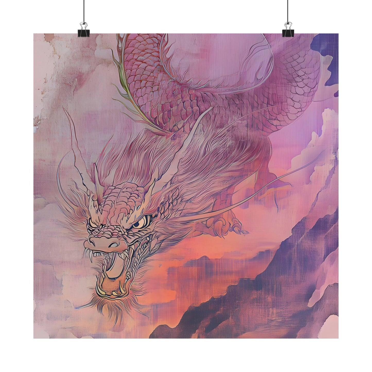 Mythical Red Dragon Fine Art Print - Matte Vertical Poster - Year of The Dragon Art - Zen Home Décor
