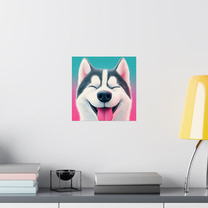 Happy Husky - Whimsical Animals Series - Fine Art Print - Vertical Poster - Cheerful Dog Art for Home Décor