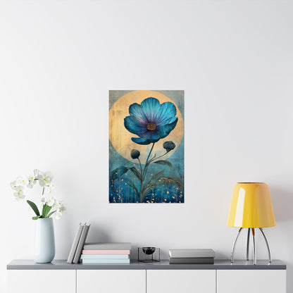 Blue Cosmos Moonlit Botanical Fine Art Print