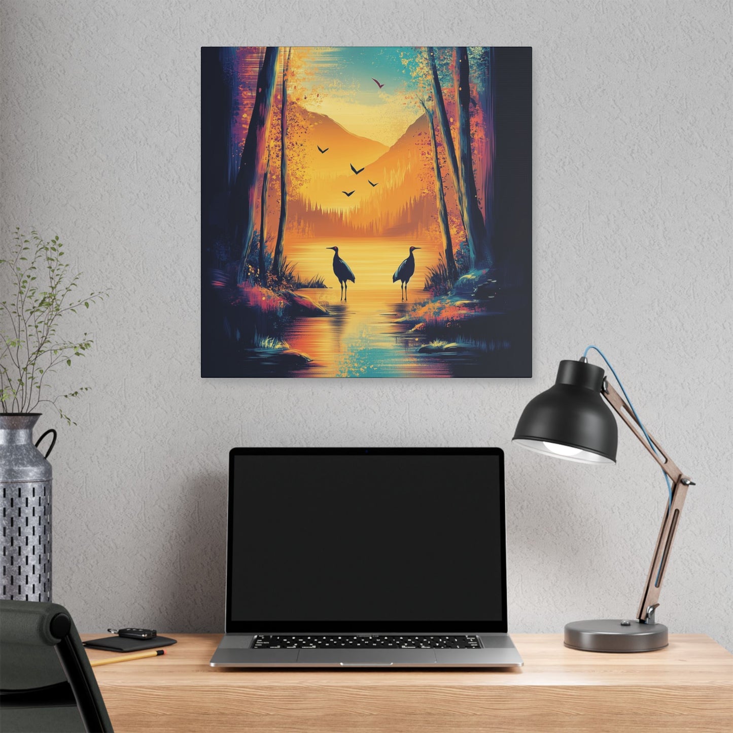 Cranes at Sunset - Delight in Nature Series - Fine Art Print on Canvas