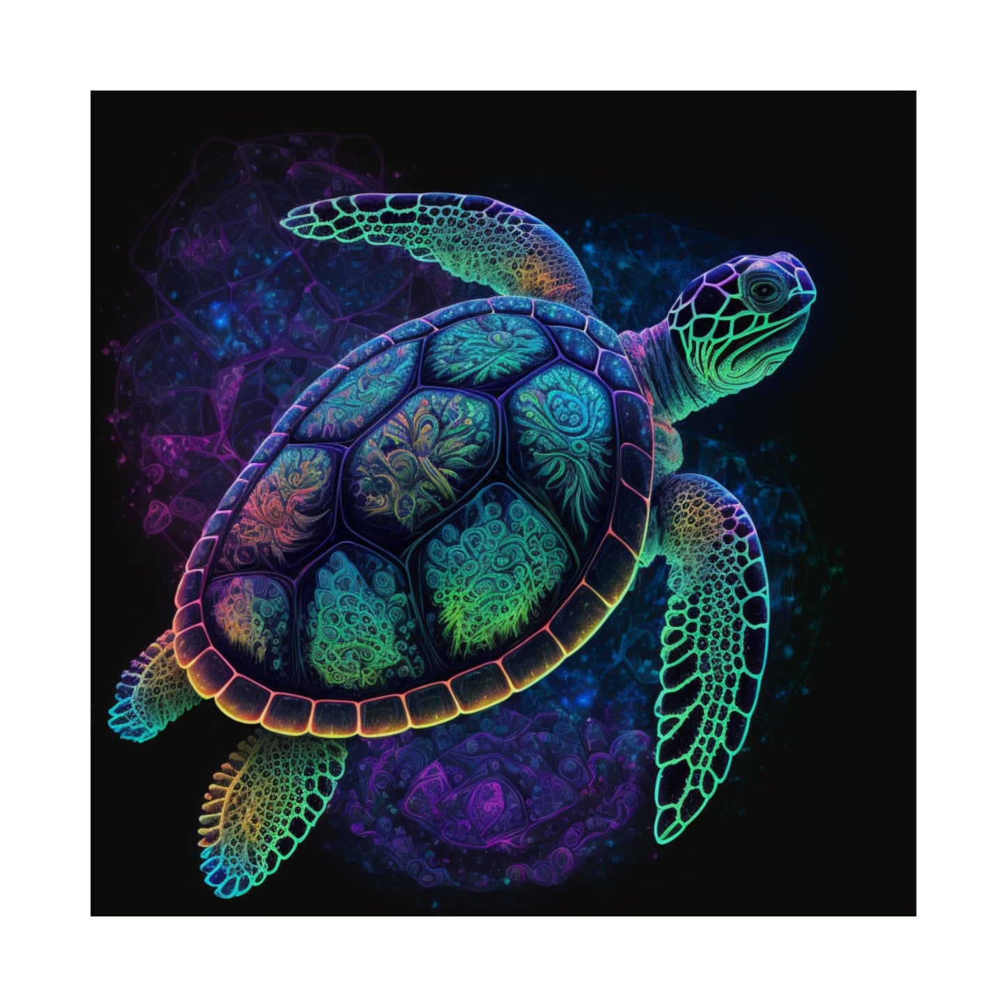Trippy Turtle - Nautical Fine Art Print - Matte Vertical Poster - Ocean Art for Beach Lovers