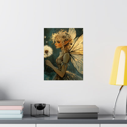 Best Wishes For You - Fairy with Dandelion - Flowers & Fairies Series - Enchanting Wall Art - Vertical Poster - Whimsical Wall Art for Dreamers