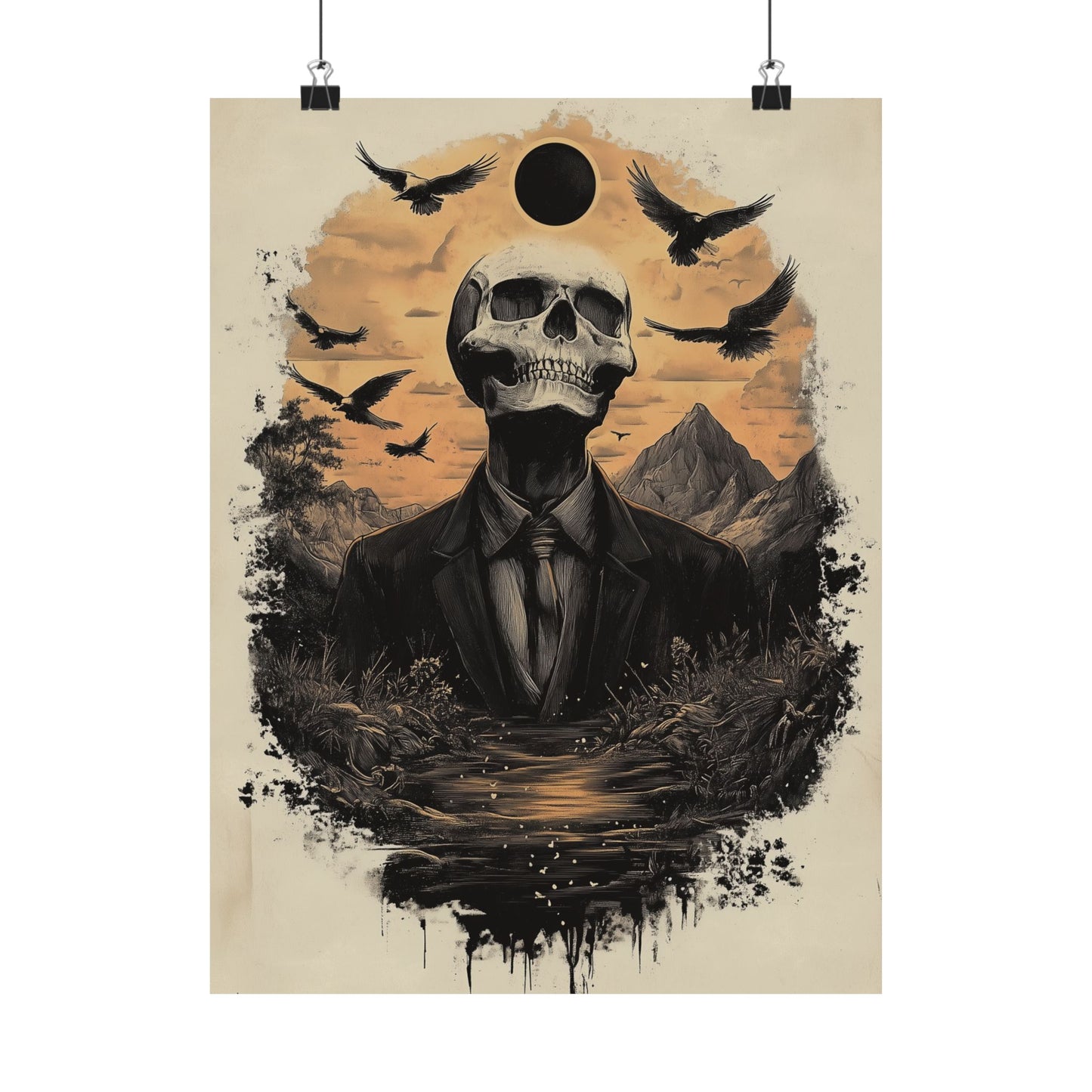 Mystic Black Sun Skull Gothic Poster - Dark Art - Fine Art Prints - Wall Art
