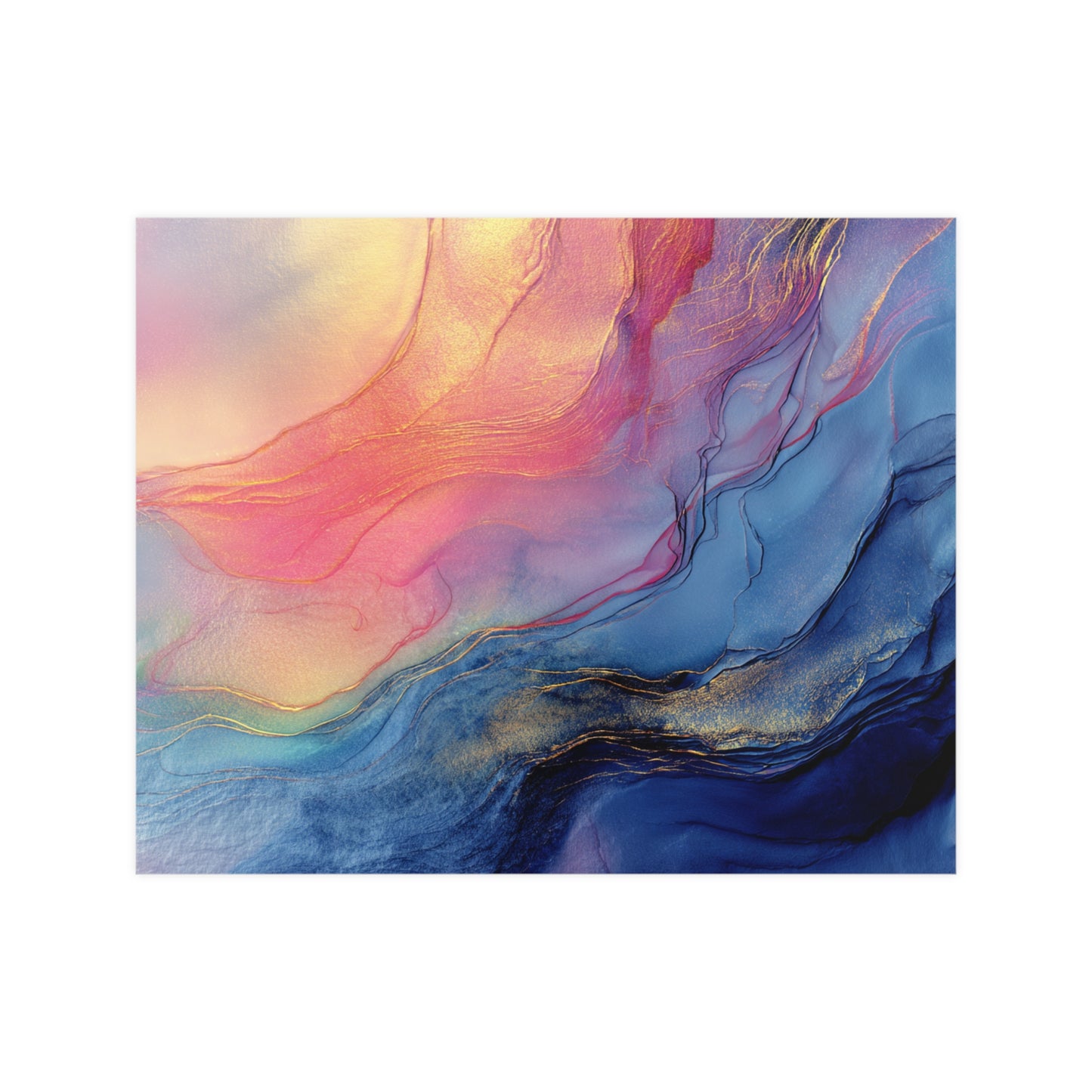 Muse (Style C) - Modern Abstract Fluid Art - Blue/Pink with Gold Highlights - Giclee Fine Art Print
