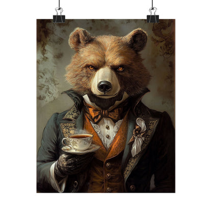 Well, Excuse Me - The Gentleman - Bear Portrait - Whimsical Animals - Poster - Unique Wall Art