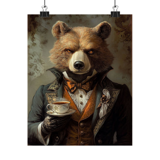 Well, Excuse Me - The Gentleman - Bear Portrait - Whimsical Animals - Poster - Unique Wall Art