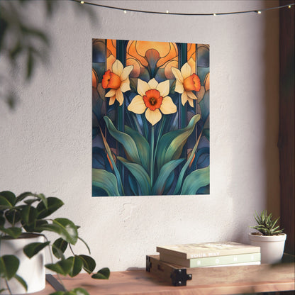 Elegant Daffodil Floral Fine Art Print - Matte Vertical Poster - Daffodil Art Print for Home Décor