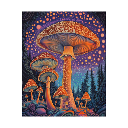 Psychedelic Night Mushroom Art Print - Vertical Poster - Vibrant Wall Art - Nature - Trippy - Bedroom Poster