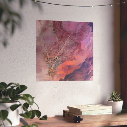 Mythical Red Dragon Fine Art Print - Matte Vertical Poster - Year of The Dragon Art - Zen Home Décor