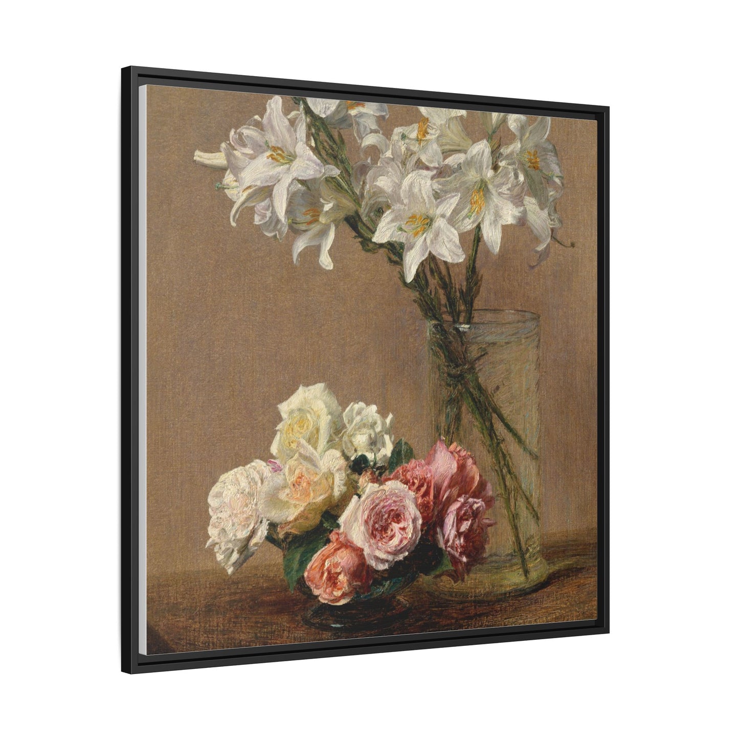 Henri Fantin-Latour : Roses and Lilies (1888) - Giclee Fine Art Print - Museum Collection Framed Canvas Print