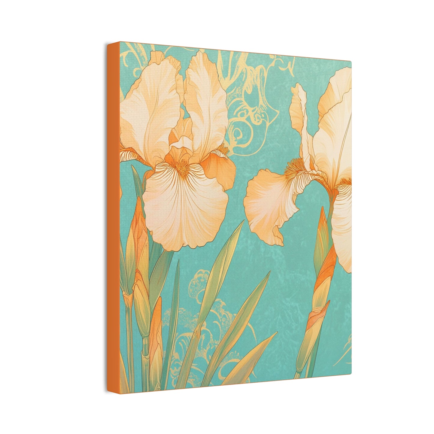 Iris Flowers on Turquois - Stretched Canvas