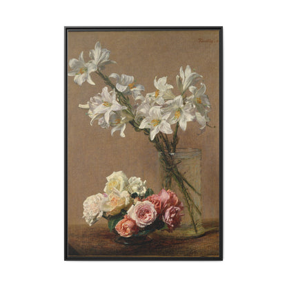 Henri Fantin-Latour : Roses and Lilies (1888) - Giclee Fine Art Print - Museum Collection Framed Canvas Print