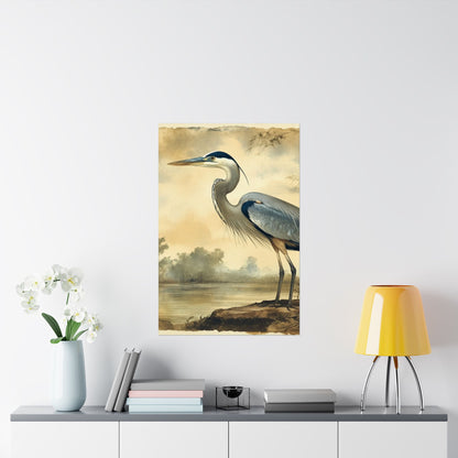 Elegant Blue Heron Coastal Fine Art Print