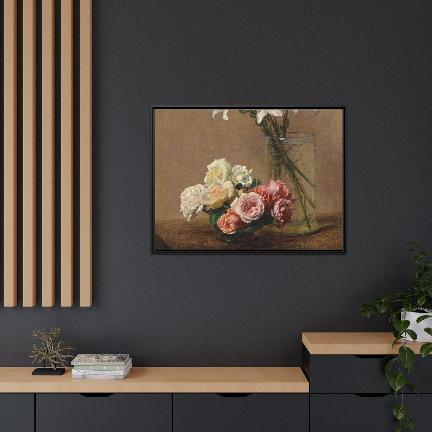 Henri Fantin-Latour : Roses and Lilies (1888) - Giclee Fine Art Print - Museum Collection Framed Canvas Print