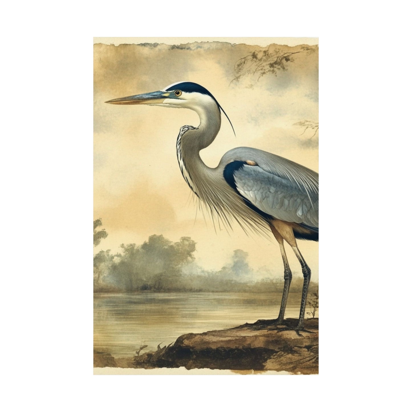 Elegant Blue Heron Coastal Fine Art Print
