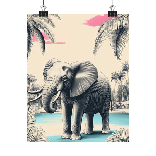 Elephant in Jungle Vintage Tropical Fine Art Print