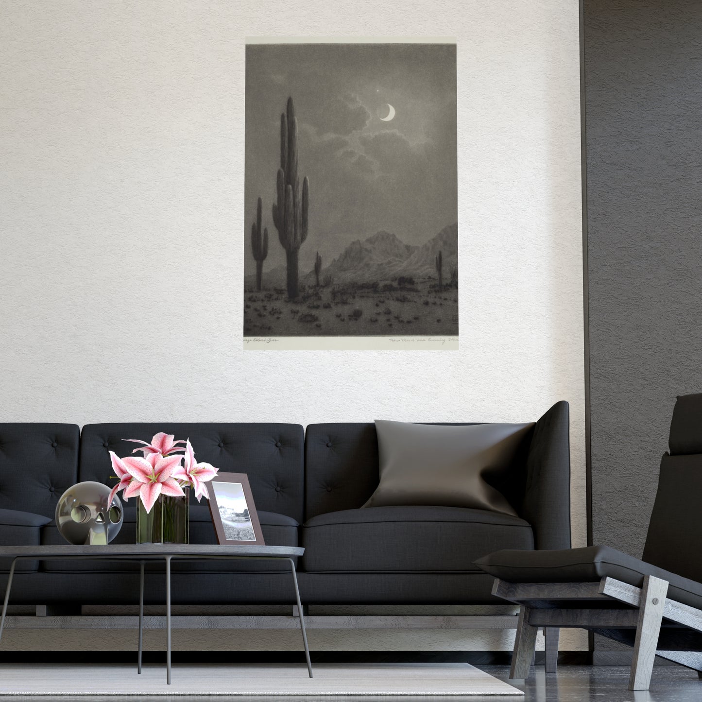 New Moon and Evening Star over Cactus- Celestial Fine Art Poster