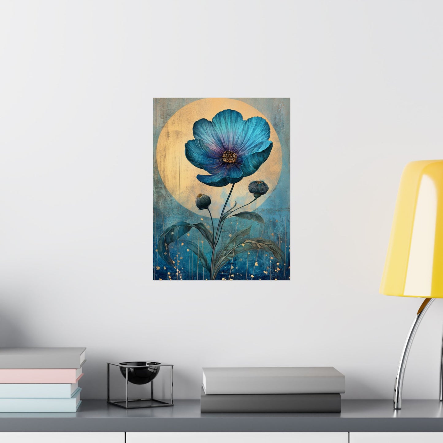 Blue Cosmos Moonlit Botanical Fine Art Print