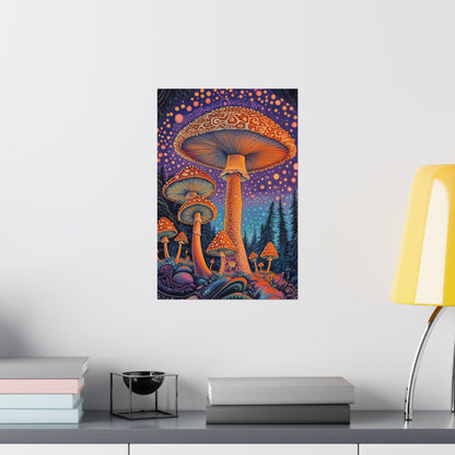 Psychedelic Night Mushroom Art Print - Vertical Poster - Vibrant Wall Art - Nature - Trippy - Bedroom Poster