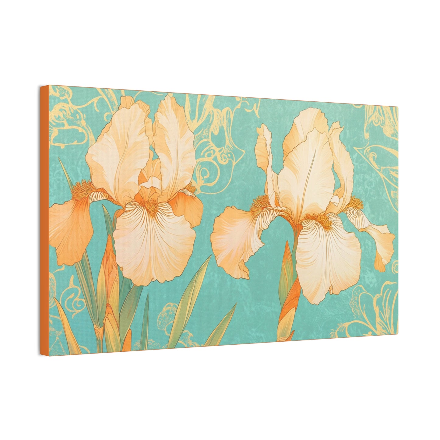 Iris Flowers on Turquois - Stretched Canvas