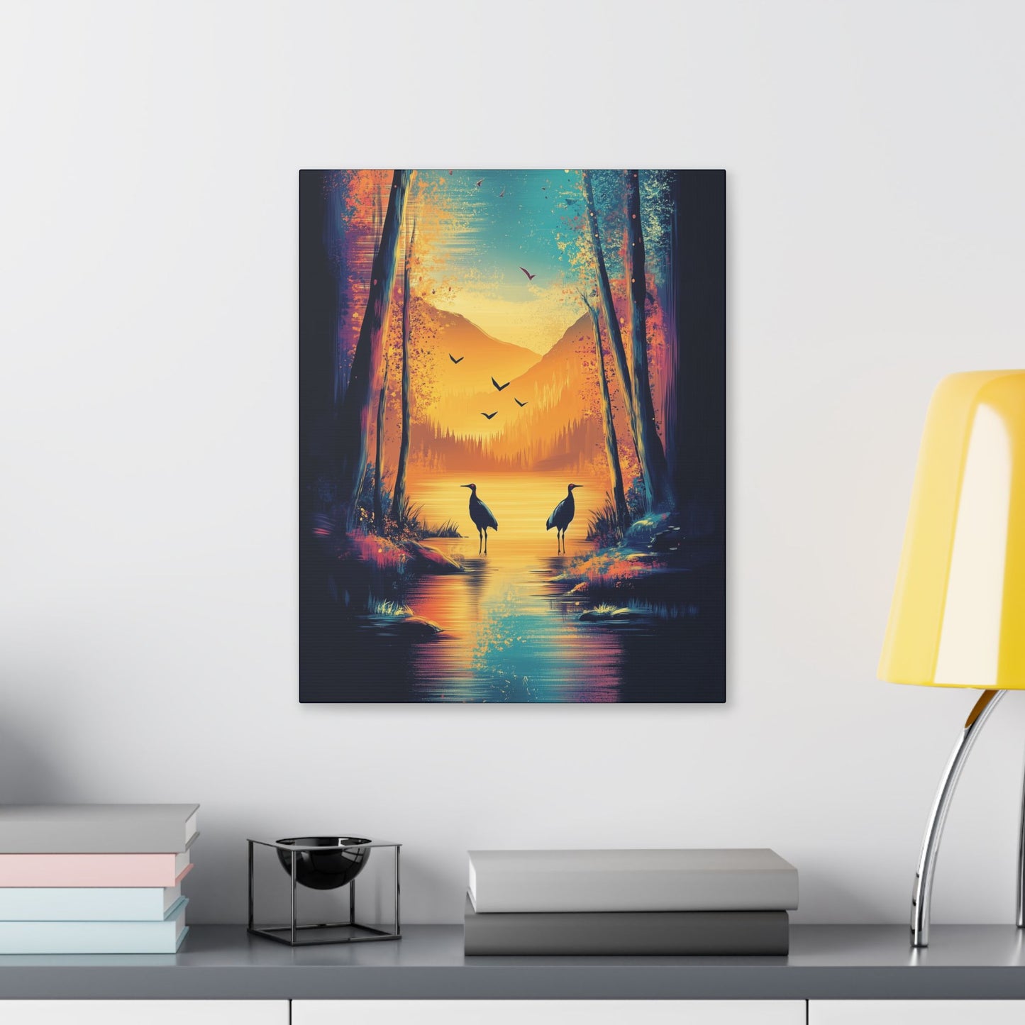 Cranes at Sunset - Delight in Nature Series - Fine Art Print on Canvas