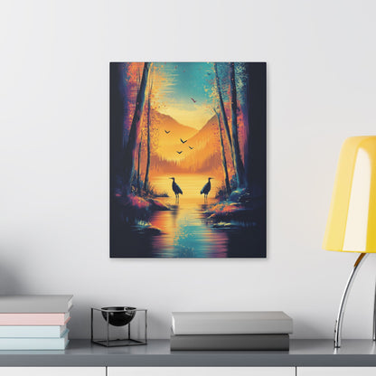 Cranes at Sunset - Delight in Nature Series - Fine Art Print on Canvas