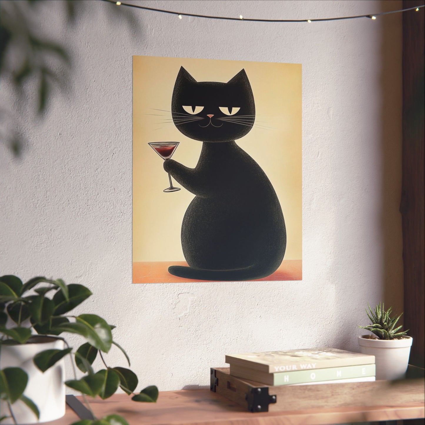 Cat with a Cocktail - Cat Café Series - Fine art print - Matte Vertical Wall Art  - Poster Print - for Cat Lovers