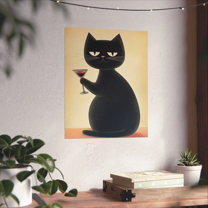 Cat with a Cocktail - Cat Café Series - Fine art print - Matte Vertical Wall Art  - Poster Print - for Cat Lovers