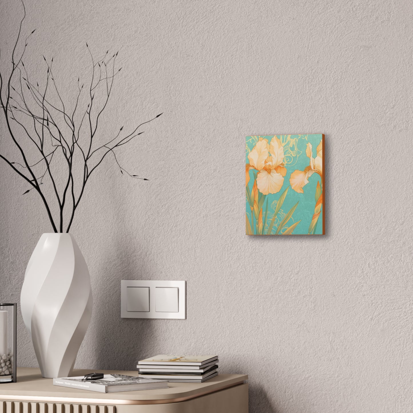 Iris Flowers on Turquois - Stretched Canvas
