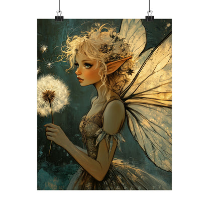Best Wishes For You - Fairy with Dandelion - Flowers & Fairies Series - Enchanting Wall Art - Vertical Poster - Whimsical Wall Art for Dreamers
