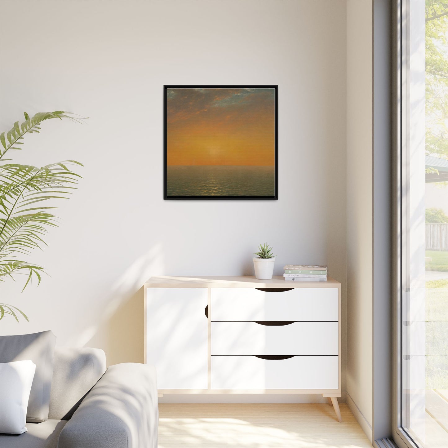 John Frederick Kensett : Sunset on the Sea (1872) - Museum Collection - Framed Canvas Print