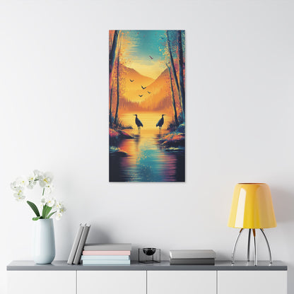 Cranes at Sunset - Delight in Nature Series - Fine Art Print on Canvas