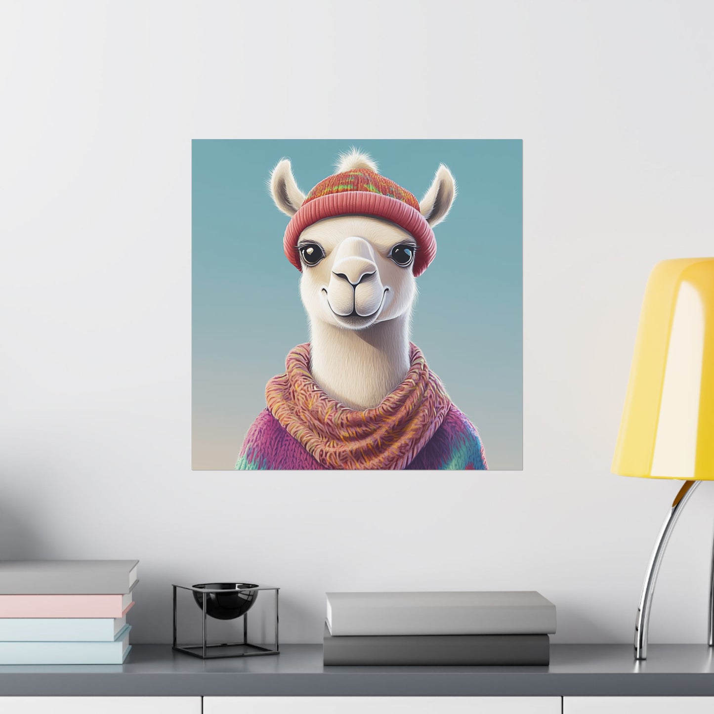 Cozy Llama Art Print - Whimsical Animals - Horizontal Matte Poster for Wall Art