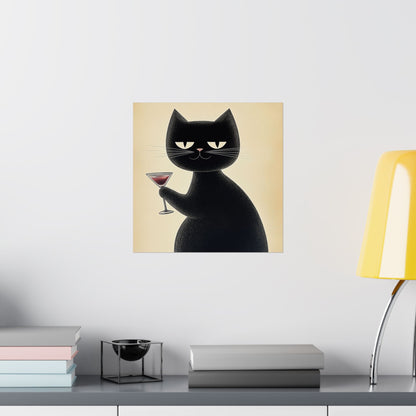 Cat with a Cocktail - Cat Café Series - Fine art print - Matte Vertical Wall Art  - Poster Print - for Cat Lovers