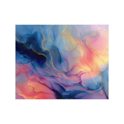 Muse (Style B) - Modern Abstract Fluid Art - Blue/Pink with Gold Highlights - Giclee Fine Art Print