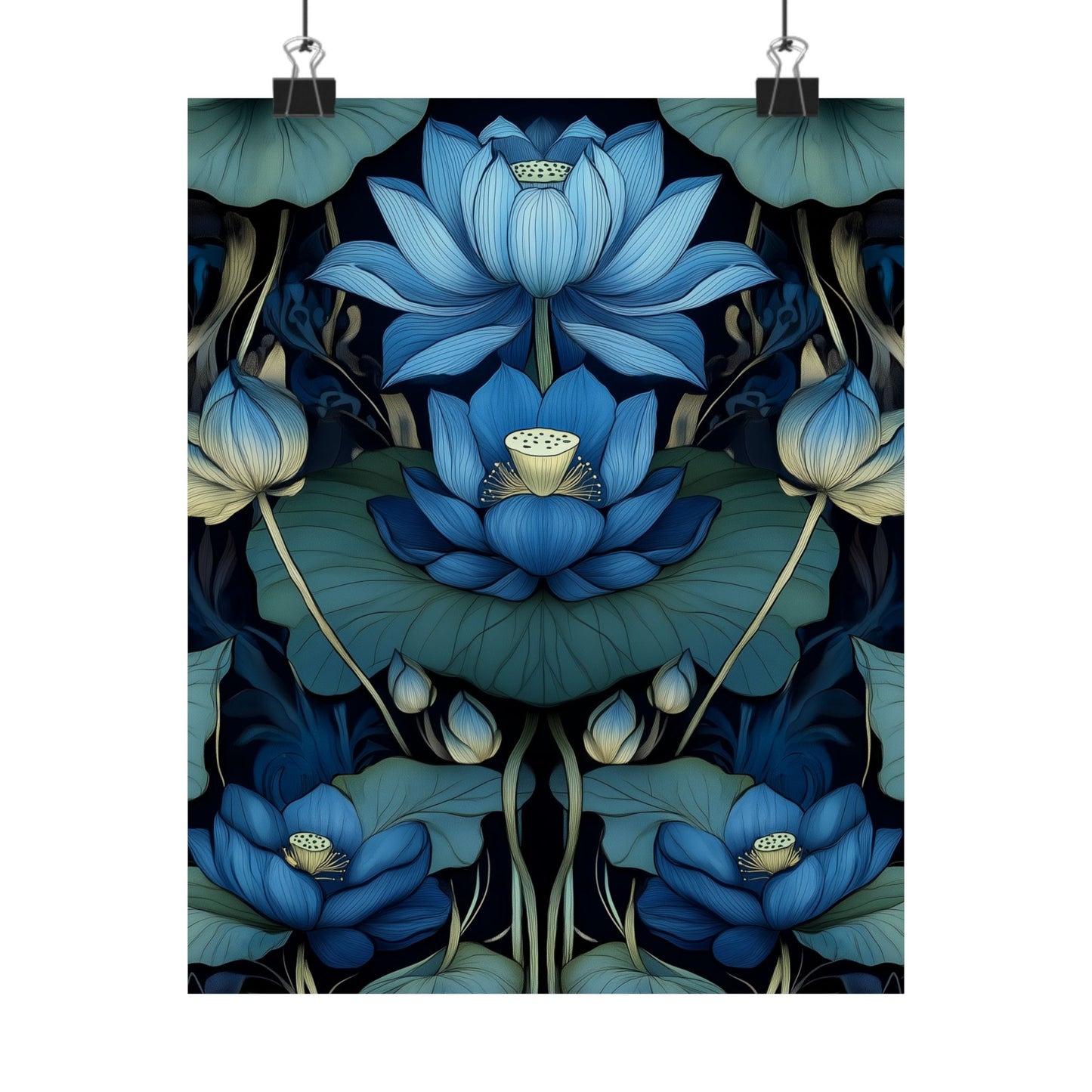 Mystical Blue Lotus Fine Art Print - Matte Vertical Poster - Zen Floral Art for Home Décor