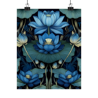 Mystical Blue Lotus Fine Art Print - Matte Vertical Poster - Zen Floral Art for Home Décor