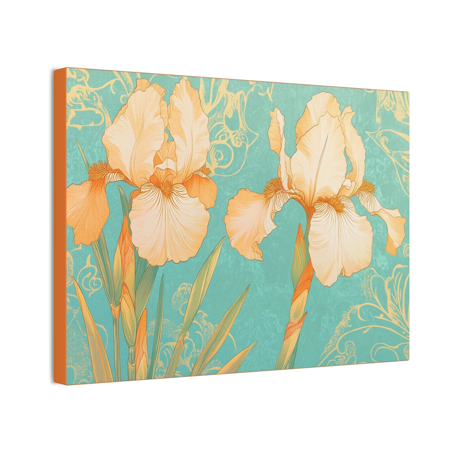 Iris Flowers on Turquois - Stretched Canvas