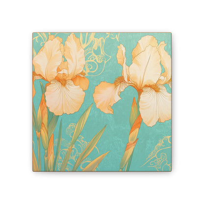 Iris Flowers on Turquois - Stretched Canvas