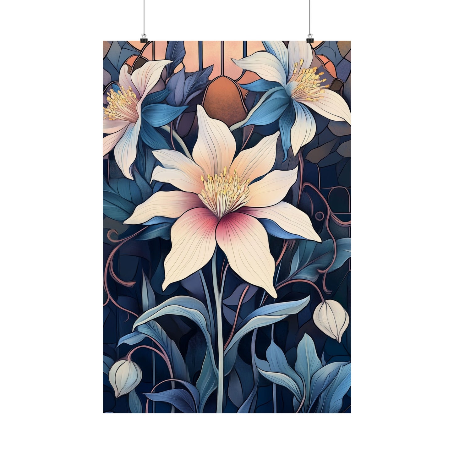 Sunlit Blossoms Fine Art Print - Floral Matte Vertical Posters - Elegant Home Décor