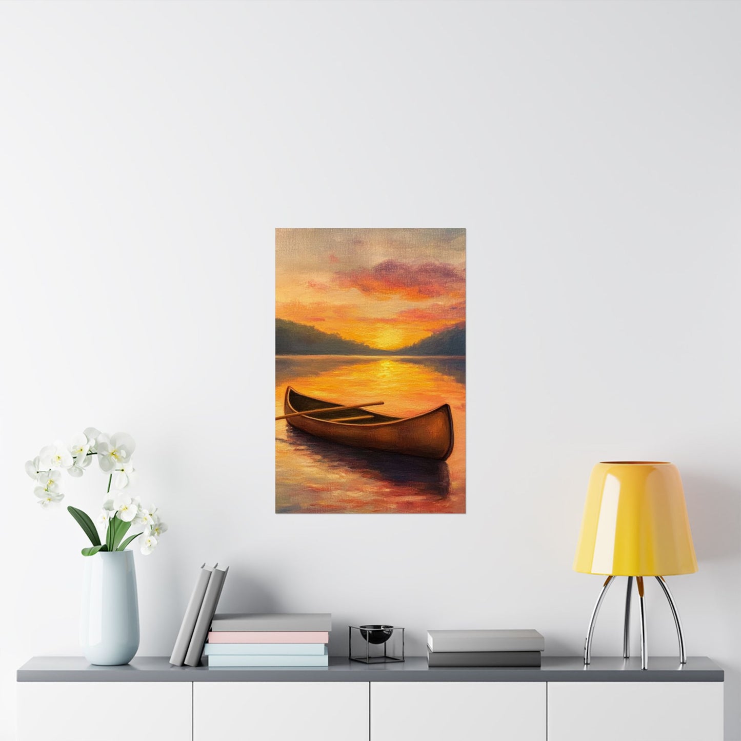 Summer Sunset Canoe on Lake Fine Art Print